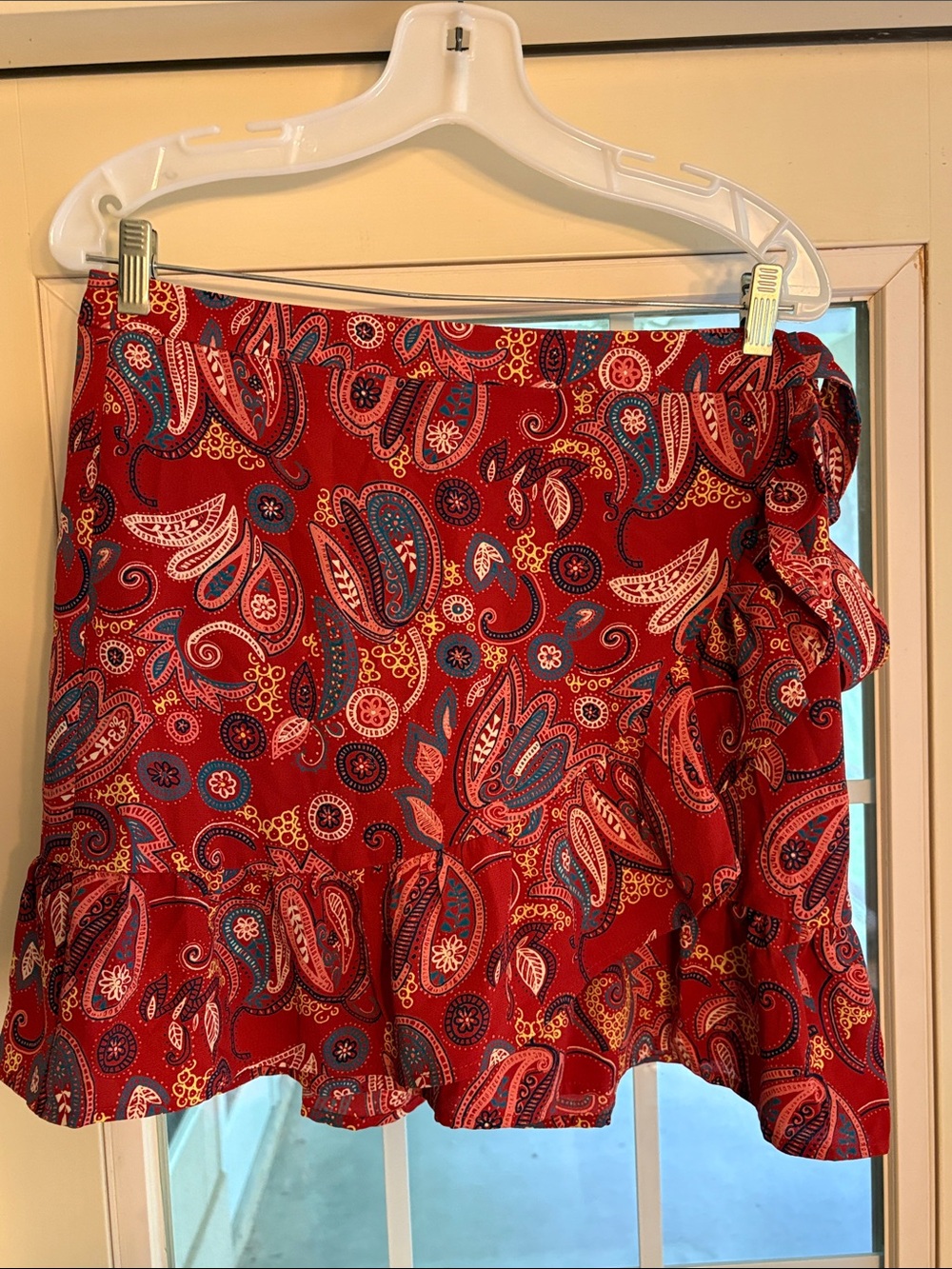 Loft Red Paisley Ruffle Wrap Skirt 8P